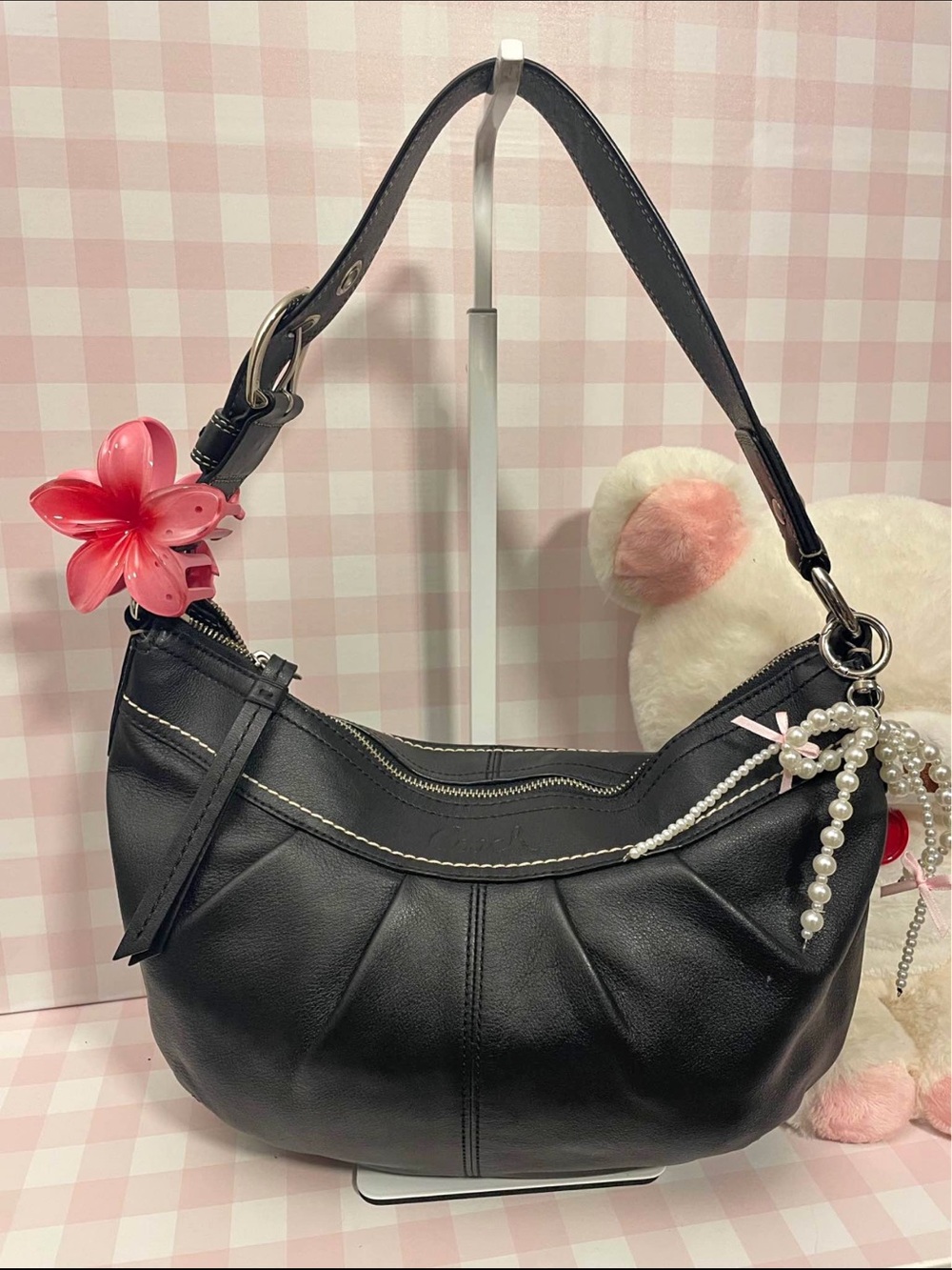 coach black leather hobo shoulder bag